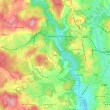 Mapa topográfico Mareille, altitud, relieve