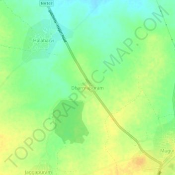 Mapa topográfico Dharmapuram, altitud, relieve