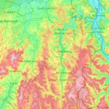 Mapa topográfico Brombachtal, altitud, relieve
