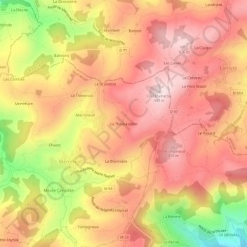 Mapa topográfico La Thomassière, altitud, relieve