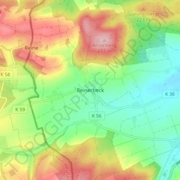 Mapa topográfico Reinerbeck, altitud, relieve