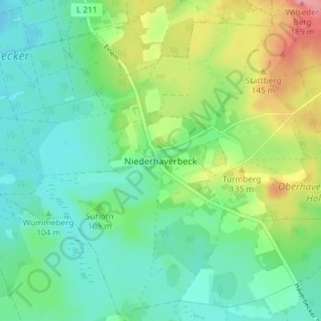Mapa topográfico Niederhaverbeck, altitud, relieve