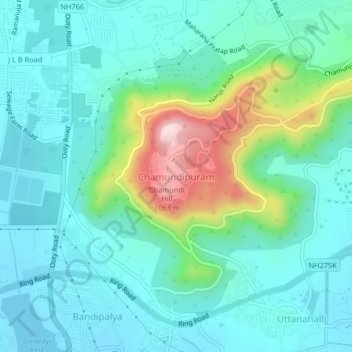 Mapa topográfico Chamundipuram, altitud, relieve