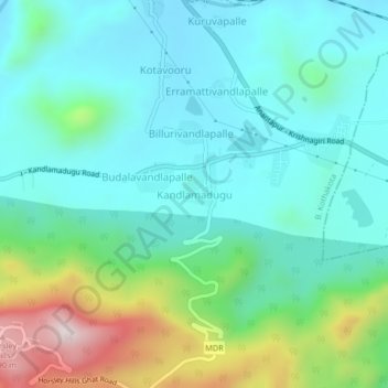 Mapa topográfico Kandlamadugu, altitud, relieve