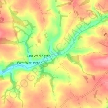 Mapa topográfico Drayford, altitud, relieve