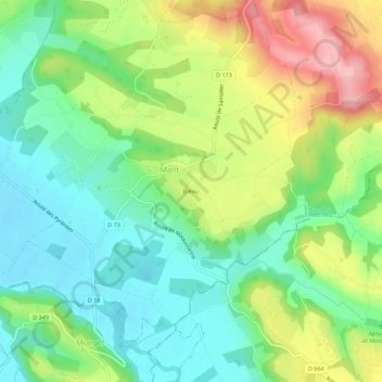 Mapa topográfico Biéou, altitud, relieve
