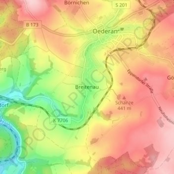 Mapa topográfico Breitenau, altitud, relieve
