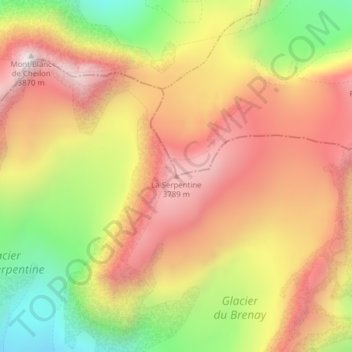 Mapa topográfico La Serpentine, altitud, relieve