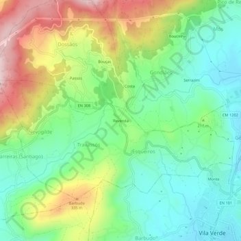 Mapa topográfico Revenda, altitud, relieve