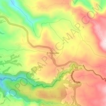 Mapa topográfico El Manzano, altitud, relieve