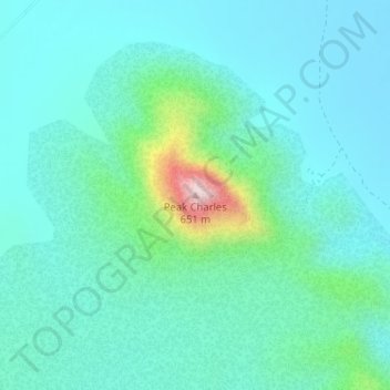 Mapa topográfico Peak Charles, altitud, relieve