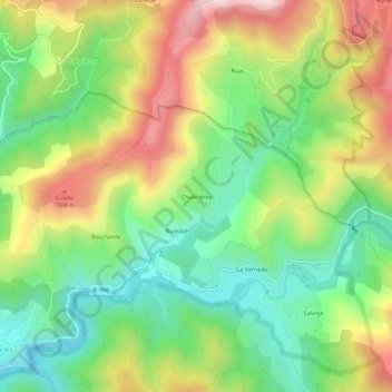 Mapa topográfico Chabrières, altitud, relieve