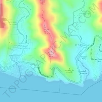 Mapa topográfico Cerro El Zonte, altitud, relieve