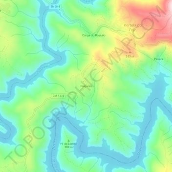Mapa topográfico Folgares, altitud, relieve