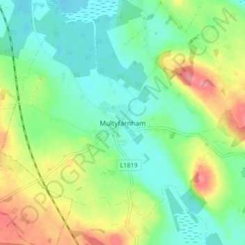 Mapa topográfico Multyfarnham, altitud, relieve