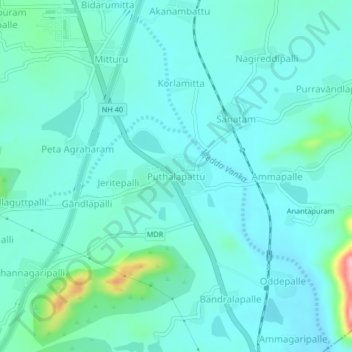 Mapa topográfico Puthalapattu, altitud, relieve
