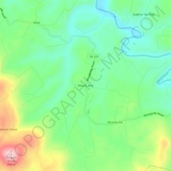 Mapa topográfico Mount Airy, altitud, relieve