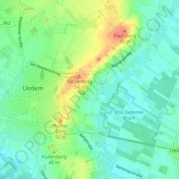 Mapa topográfico Uedemerfeld, altitud, relieve