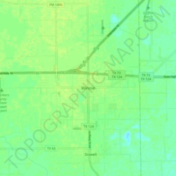 Mapa topográfico Winnie, altitud, relieve