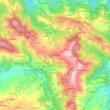 Mapa topográfico Cà La Bocca, altitud, relieve
