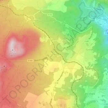 Mapa topográfico Le Cratère, altitud, relieve