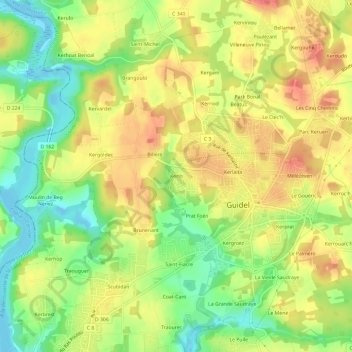 Mapa topográfico Kerio, altitud, relieve