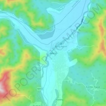 Mapa topográfico Along, altitud, relieve