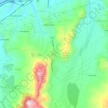 Mapa topográfico Rodì, altitud, relieve