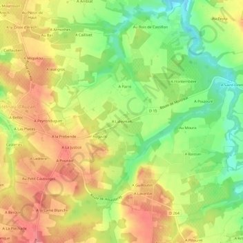 Mapa topográfico A Lahontan, altitud, relieve