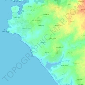 Mapa topográfico Kerlaeron, altitud, relieve