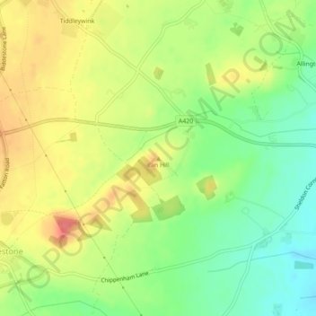 Mapa topográfico Lan Hill, altitud, relieve