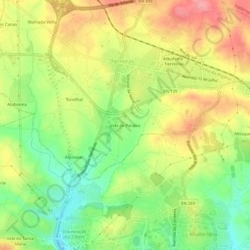 Mapa topográfico Vale de Paraiso, altitud, relieve