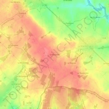 Mapa topográfico La Roussière, altitud, relieve