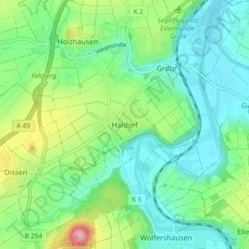 Mapa topográfico Haldorf, altitud, relieve