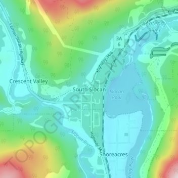 Mapa topográfico South Slocan, altitud, relieve