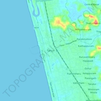 Mapa topográfico Tanur, altitud, relieve
