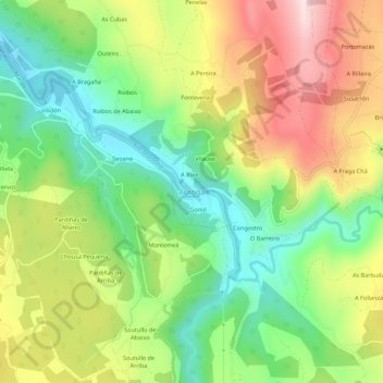 Mapa topográfico Aranga, altitud, relieve