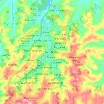 Mapa topográfico Pato Branco, altitud, relieve