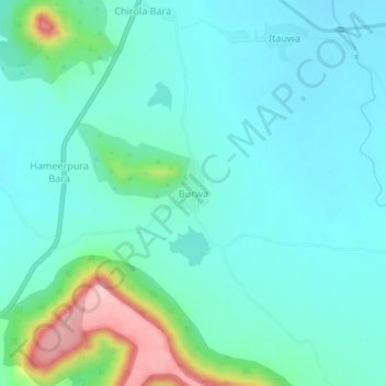 Mapa topográfico Burwa, altitud, relieve