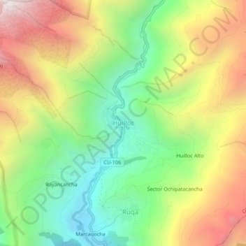 Mapa topográfico Huilloc, altitud, relieve