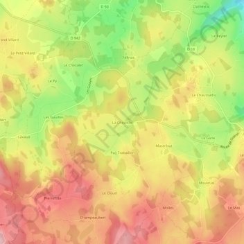 Mapa topográfico La Chezotte, altitud, relieve
