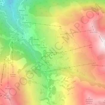 Mapa topográfico Valmeinier Station, altitud, relieve