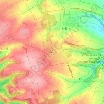 Mapa topográfico Berg, altitud, relieve