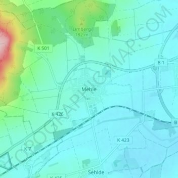 Mapa topográfico Mehle, altitud, relieve