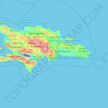 Mapa topográfico República Dominicana, altitud, relieve
