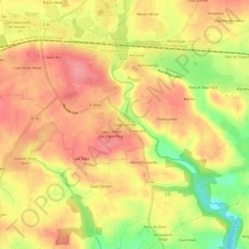 Mapa topográfico Coat Canton, altitud, relieve
