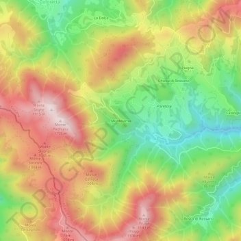 Mapa topográfico Montelama, altitud, relieve