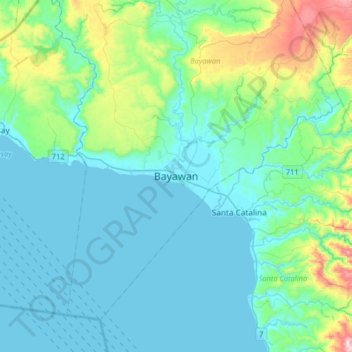 Mapa topográfico Bayawan, altitud, relieve