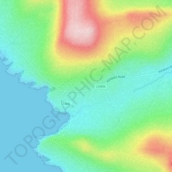 Mapa topográfico Ashleam, altitud, relieve