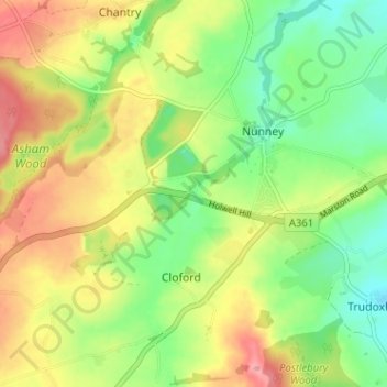 Mapa topográfico Holwell, altitud, relieve